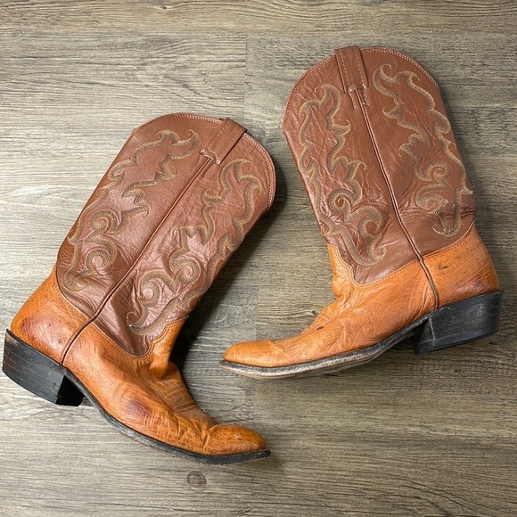 Nocona Men’s Brown Ostrich Western Cowboy Boots, size 9